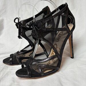 Sam Edelman Pompei Black Mesh Cage Peep Toe Lace Up Heels Size 9M